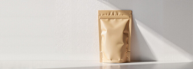 Sachet mockup on minimalist background