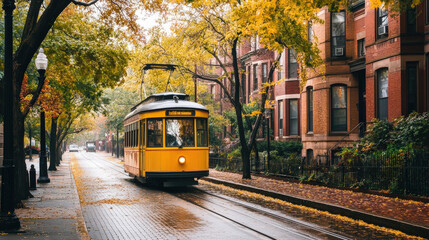 Obraz premium Trolley in Autumn Cityscape