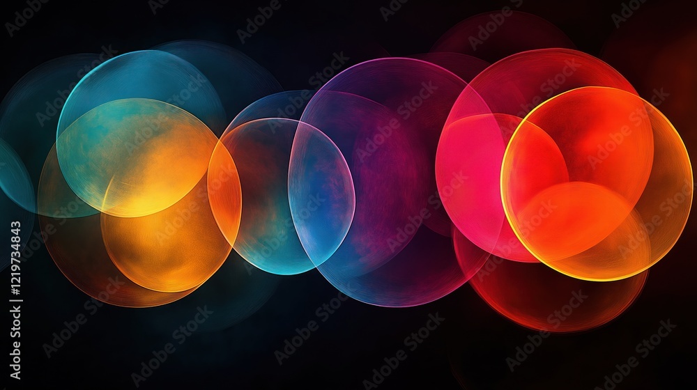 Poster abstract graphic design with colorful overlapping circles. dynamic interplay of vivid hues creates s