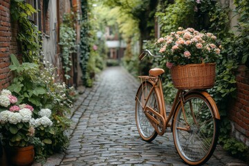 Nostalgic Beauty: Vintage Bicycle Adorned with Colorful Flowers