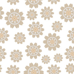 seamless repeat pattern with simple and beautiful beige floral motifs on a white background perfect for fabric, scrap booking, wallpaper, gift wrap projects