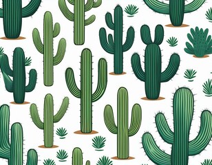 cactus seamless pattern in a traditional western style on a white background