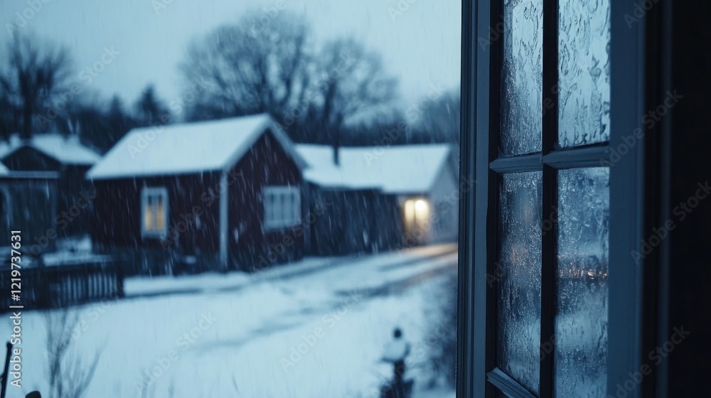 Poster delicate window patterns in soft winter light