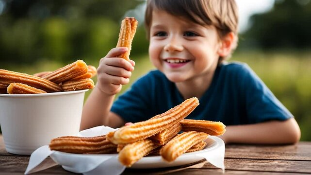 Happy child with churros.