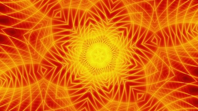 Glowing yellow and orange fractal star pattern, in full loop