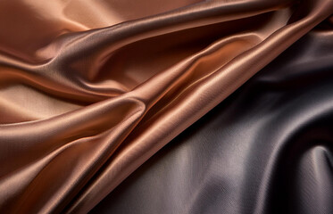 Satin colored smooth fabric, detail of straight lines of harmonious folds and shadows