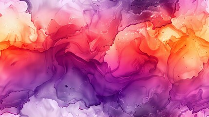 Fototapeta premium Vibrant alcohol ink art background with flowing purple, pink, and orange colors creating ethereal marble effect, perfect for luxury design projects and creative layouts.