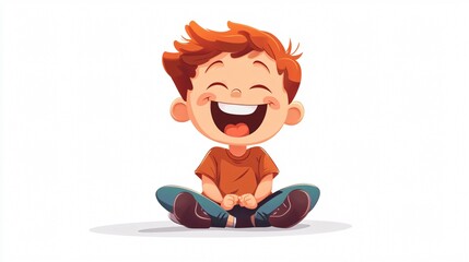 Joyful Laughing Young Boy, Happy Child Smiling, Wide Angle Centered Composition