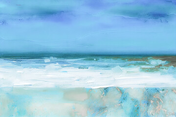 Obraz premium an impressionism abstract oil painting with thick impasto brush strokes background of blue green gentle waves on a sandy beach 