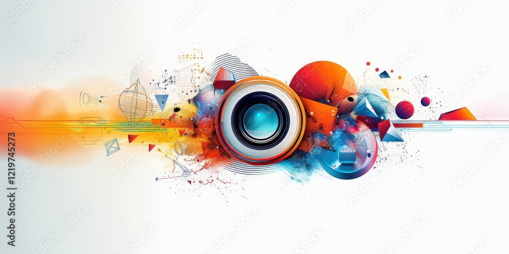 Aufkleber creative camera art with colorful shapes and dynamic elements