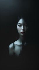 Mysterious Asian Beauty Dark Portrait Elegant Shadow