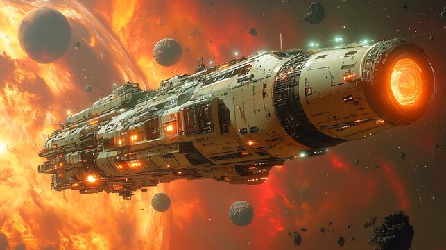 Bold depiction of glowing transport vessels