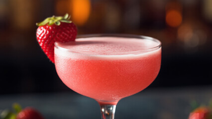Strawberry Cocktail or Mocktail Alcoholic Drink, Elegant Summer Berry Glass, Bartending and Mixology 