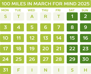 100 Miles in March for Mind png, calendar 