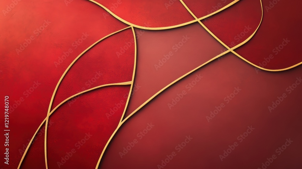 Poster elegant abstract red and gold pattern with curved lines