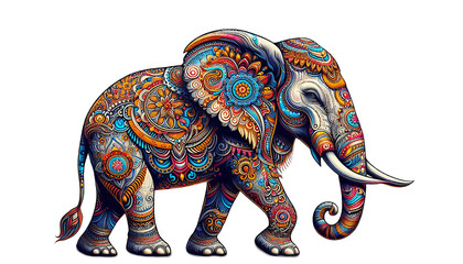 Fototapeta premium beautiful color design Rajasthani Indian folk art decorated Indian elephant cutout in transparent background, png format