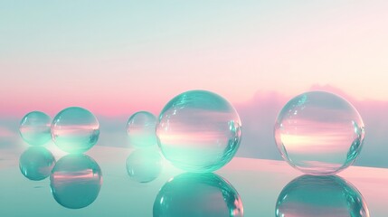 A series of floating glass spheres