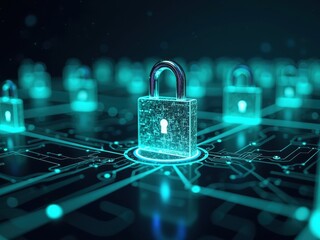 Innovative cybersecurity design illustrating digital locks within a network symbolizing data protection and privacy