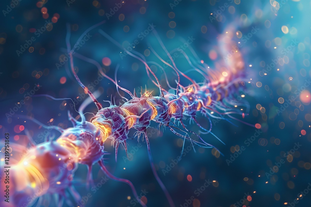 Poster nerve cells transmitting electrochemical signals in nervous system, representing neural communicatio