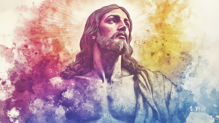 Jesus in Vibrant Watercolor of Hope and Grace

