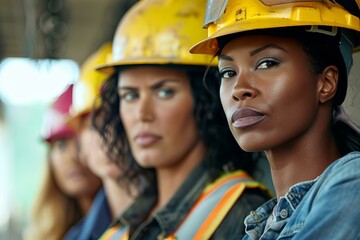 Powerful female construction workers standing together, showcasing diversity and strength in industry