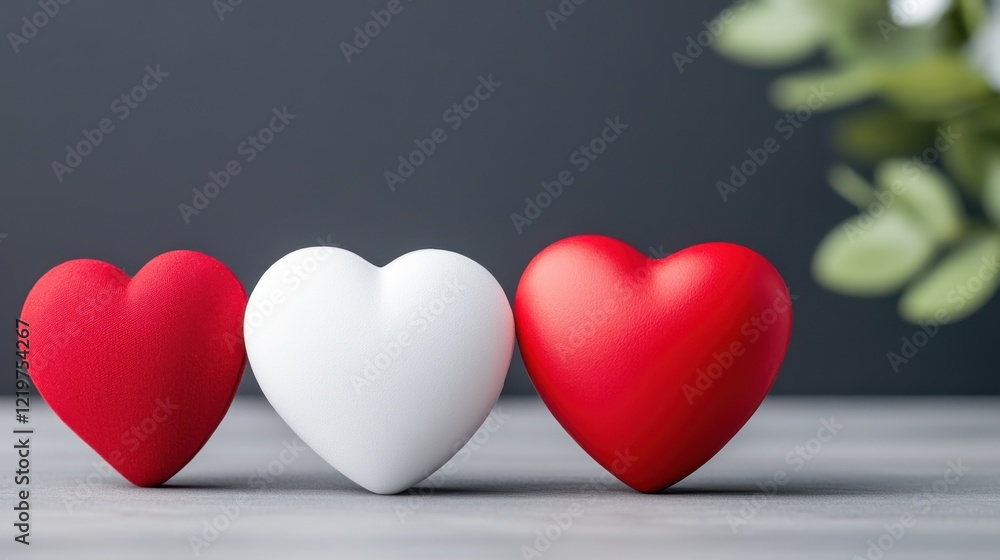 Poster charming set of colorful heart shapes on a table with a soft focus background for love and romance t
