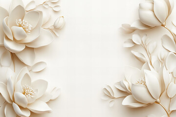 Minimalist elegant white floral background with soft textures and intricate petal details for luxury wedding invitations, modern branding, romantic greeting cards, and sophisticated design projects