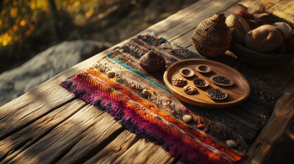 Handicrafts Displayed on Rustic Wooden Table
