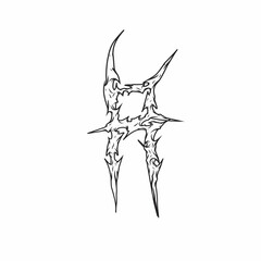 R, bold tribal letter vector design with jagged spikes and angular details, ideal for tattoos, metal logos, and t-shirt graphics