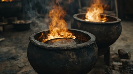 Traditional Cooking Methods in a Rustic Kitchen