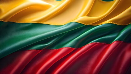 Vibrant Lithuania flag waving with luxurious satin texture - Patriotic and cultural symbol