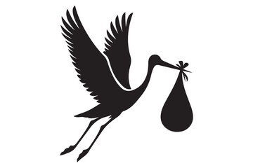 silhouette of stork holding a baby basket icon