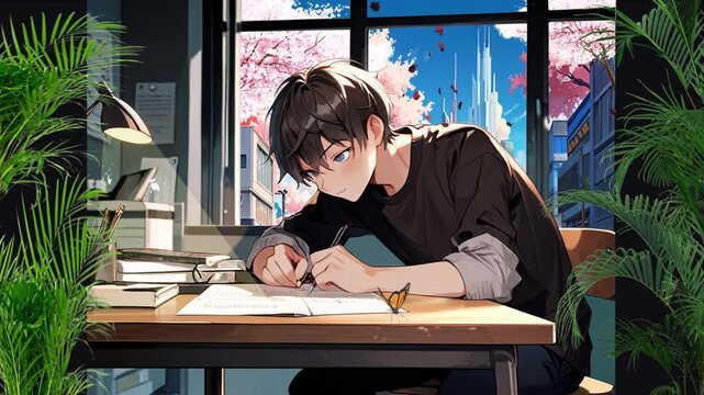 lofi study boy. Focus and study hard with lofi boy. Study video.