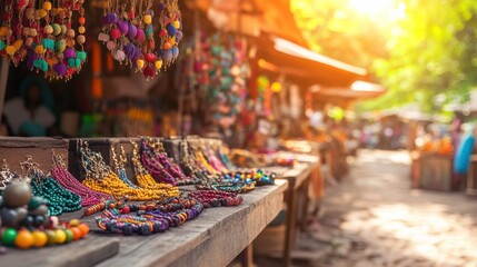 Vibrant Handmade Jewelry in a Charming Outdoor Market