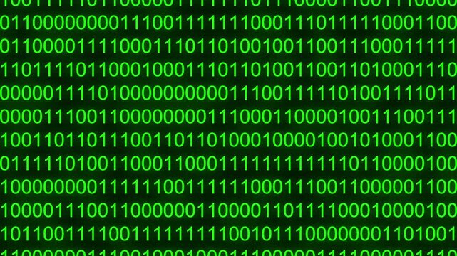 Video binary code green color numbers changing 0 or 1. Concept: Cyber, technology, data, technological.