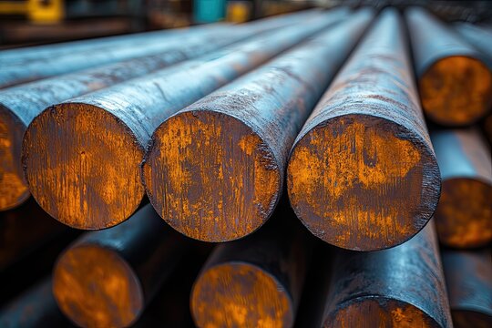 High temperature steel bars are being processed to create thin round TMT long bars