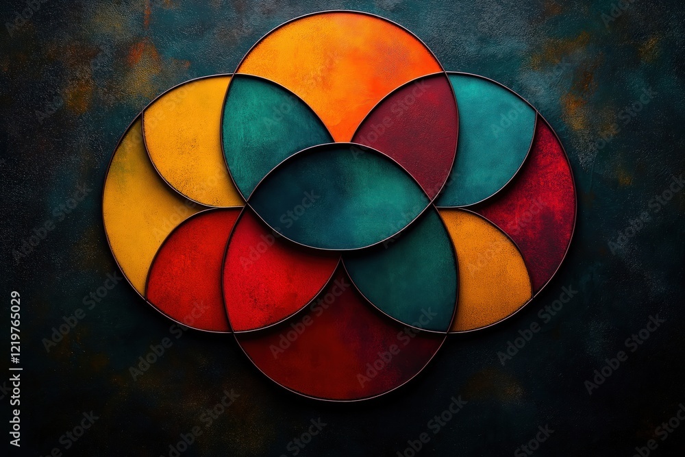 Poster colorful overlapping circles create visually striking design. abstract shapes in warm autumnal tones