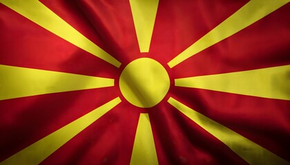 Vibrant North Macedonia flag waving with luxurious satin texture - Patriotic and cultural symbol