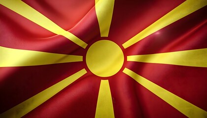 Vibrant North Macedonia flag waving with luxurious satin texture - Patriotic and cultural symbol