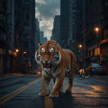 A large orange tiger statue stands on a wet sidewalk in front of a building Tiger against the backdrop of a Chinese palace photographs of a tiger in the wild looking distracted and vigilant at the