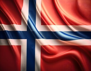 Fototapeta premium Vibrant Norway flag waving with luxurious satin texture - Patriotic and cultural symbol