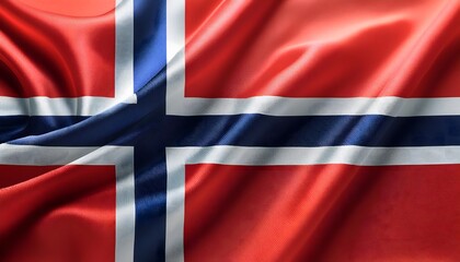 Fototapeta premium Vibrant Norway flag waving with luxurious satin texture - Patriotic and cultural symbol
