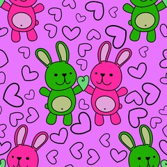 Easter rabbits seamless spring animals and eggs pattern for wrapping paper and fabrics