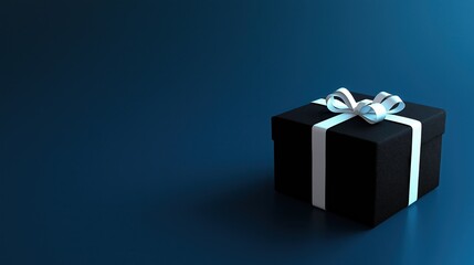 Black gift box in the corner on a blue background