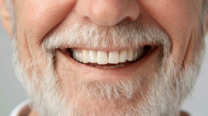 Fototapeta premium A warm smile lights up the face of an elderly man, showcasing his charming teeth and joyful spirit.
