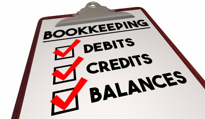 Bookkeeping Checklist Accounting Steps Debits Credits Balances Check Marks Boxes List 3d Illustration