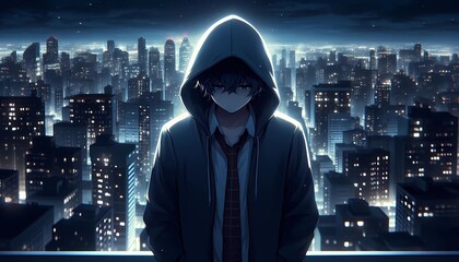 Lonely anime guy with no friends, illustration