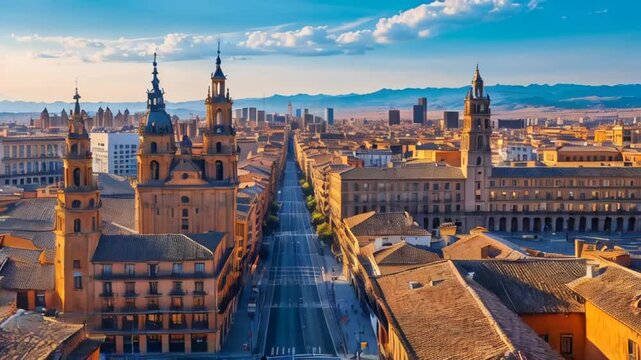stunning panorama of Zaragoza city Spain, sunny summer day, beautiful architecture