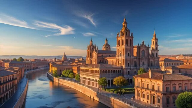 stunning panorama of Zaragoza city Spain, sunny summer day, beautiful architecture