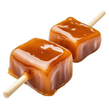 Delicious caramel candy on a stick. transparent background